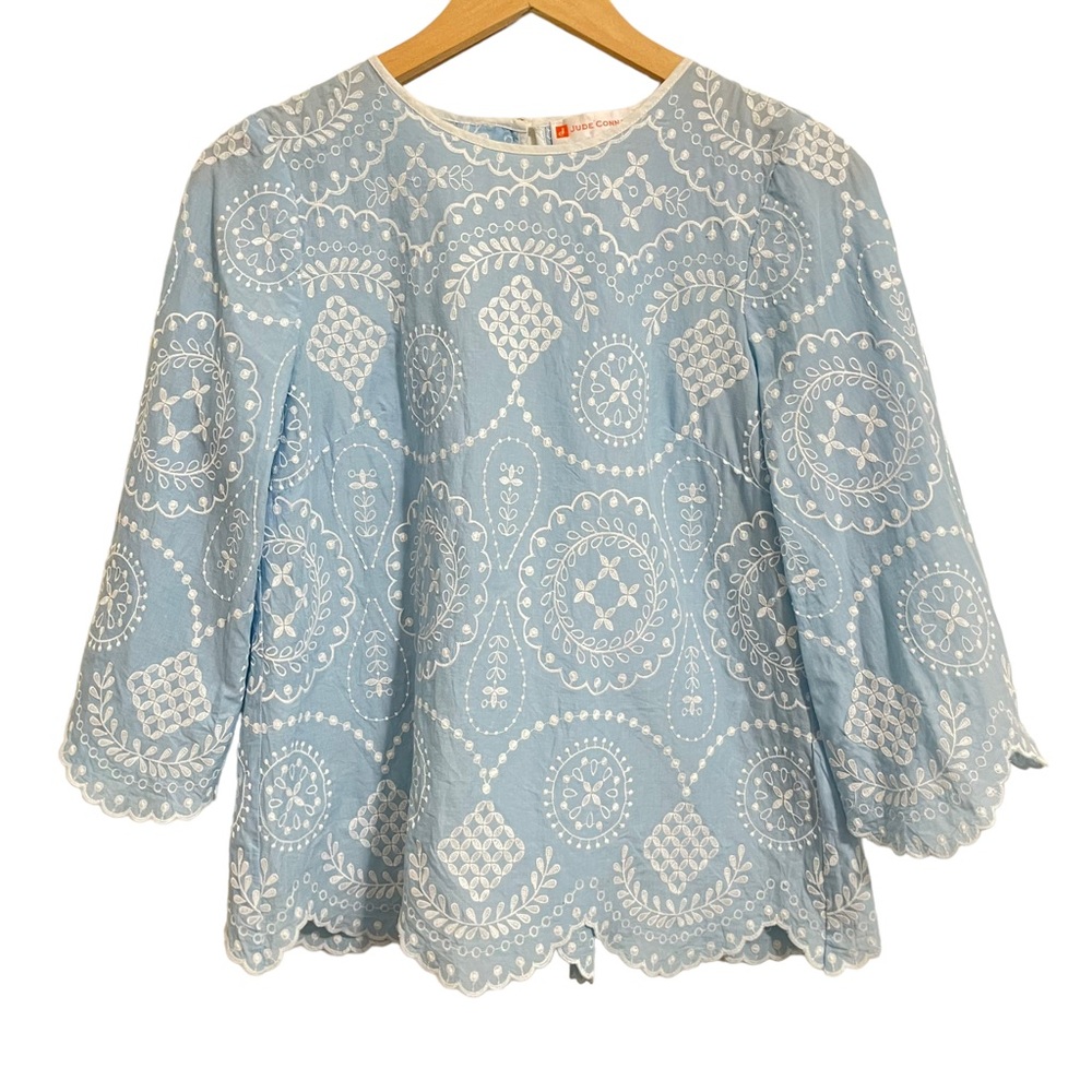 Jude Connally Embroidered Blue Cotton Top Size XS